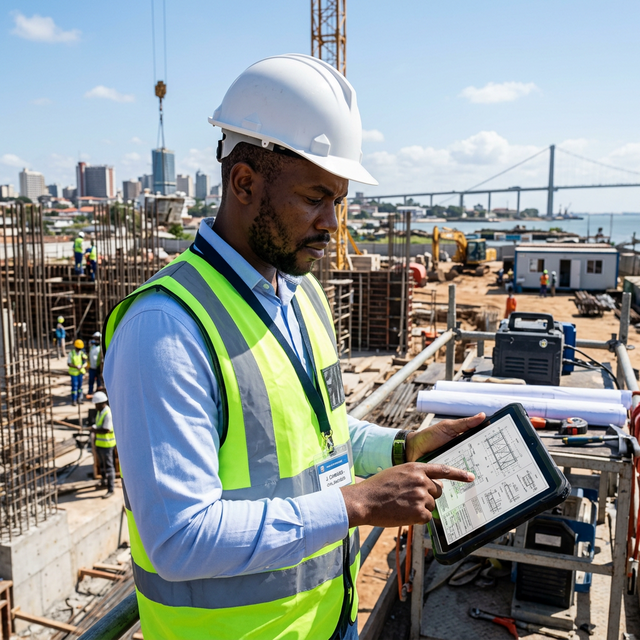 Construction site manager coordinating local builders